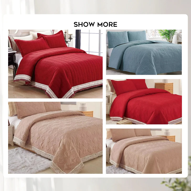 3pcs Bedding Set Polycotton Embroidery Quilted Bedspread Available Double Single Sizes Plain Embroidered Patterns Home