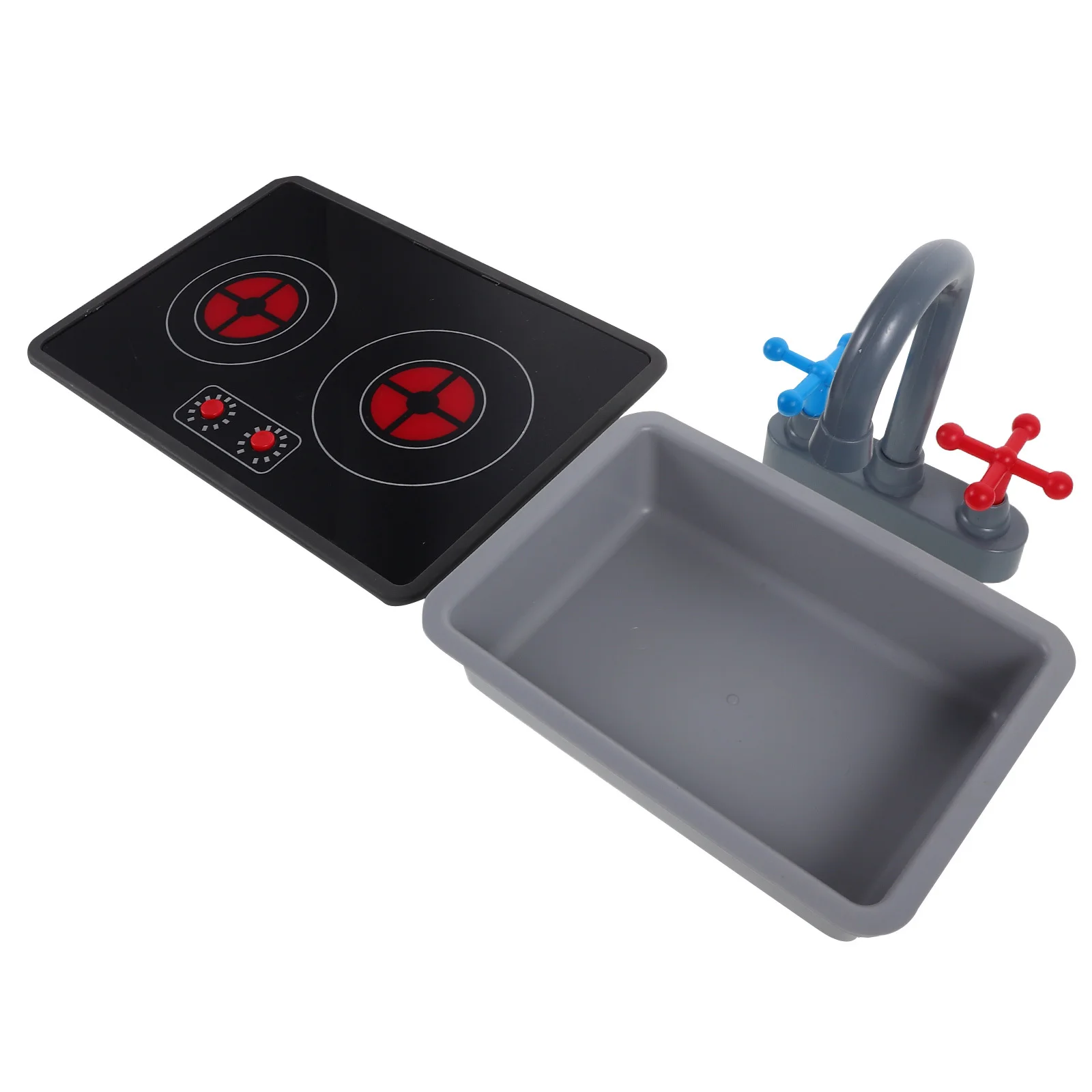 Conjunto de cozinha infantil, torneira realista, pia, fogão de indução simulado, efeitos sonoros e claros, fingir jogar para crianças