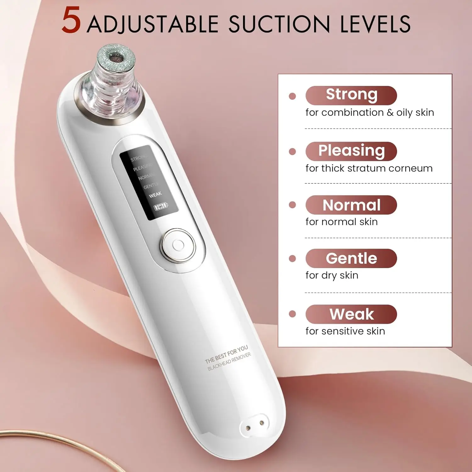 Comedondrukker Vacuüm Acne Cleaner Mannen Vrouwen Pore Extractor Draagbare USB Oplaadbare 5 niveaus 4 tips Gezichtsmee-eter verwijderen