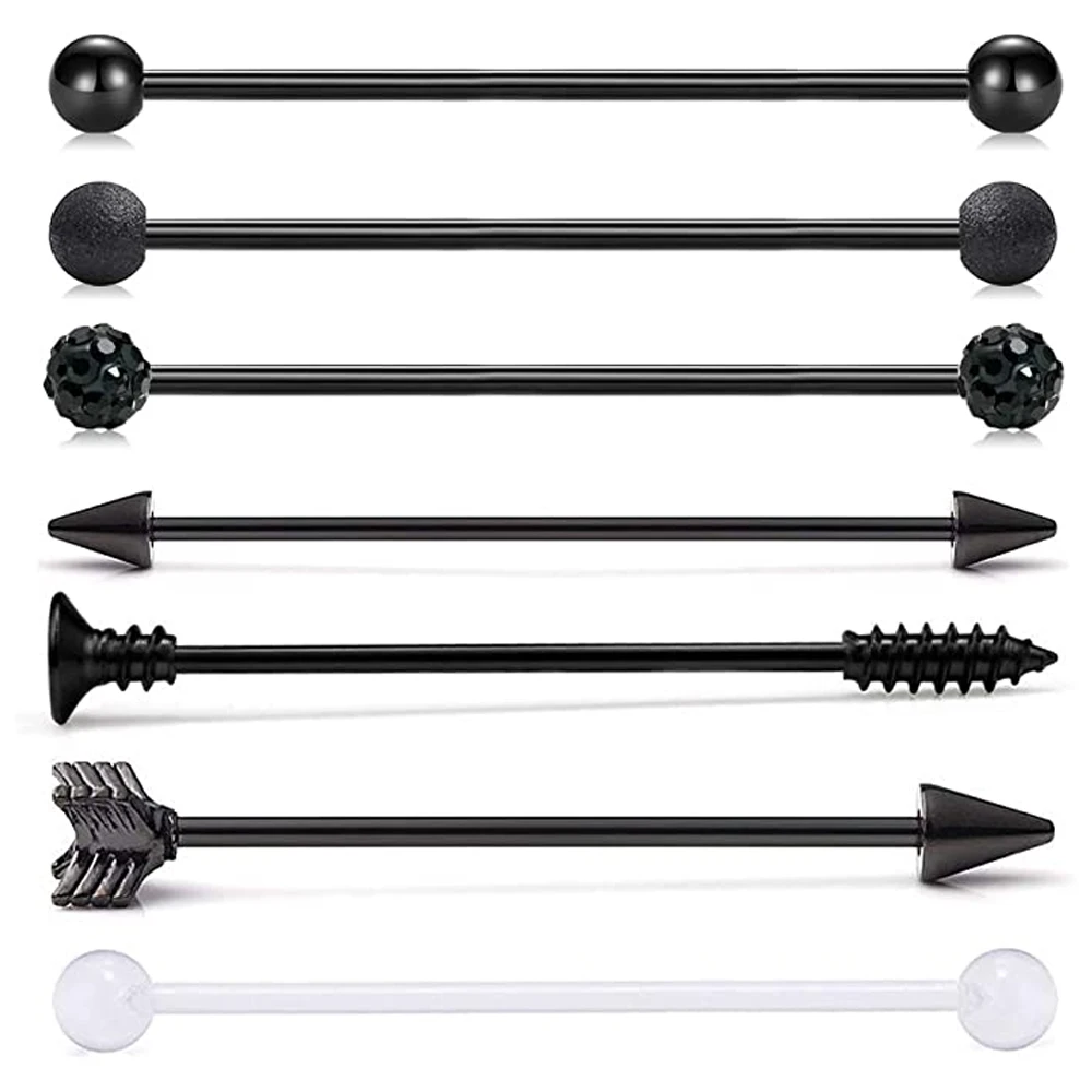 7pcs Industrial Barbell Stainles Steel Ear Cartilage Helix-Conch Earring Piercing Jewelry 38mm Industrial Piercing Jewelry Black