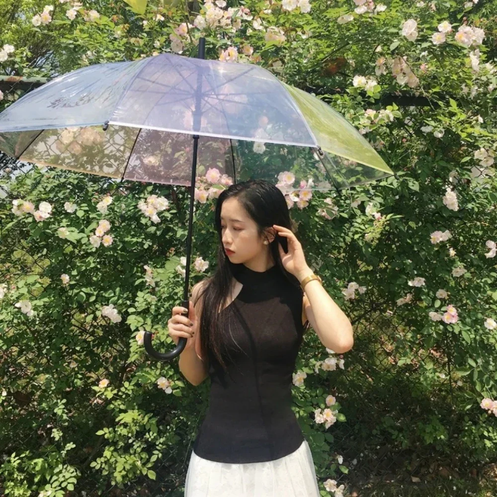 Transparent Umbrella Long Handle J Hook Rain Umbrella Windproof and Rainproof Long Style Aesthetic Not Easy To Deform Umbrella