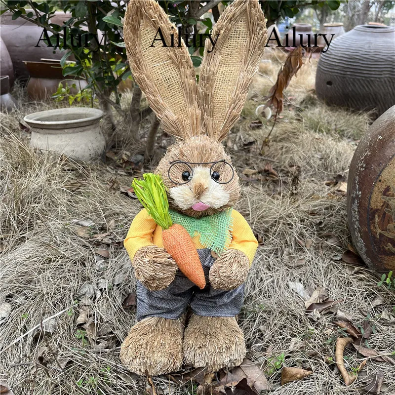 High 45cm Big Mori Straw Rabbit.Simulation Animal Easter Decoration Ornaments Wedding Shooting Props,Christmas Gift,Xmas