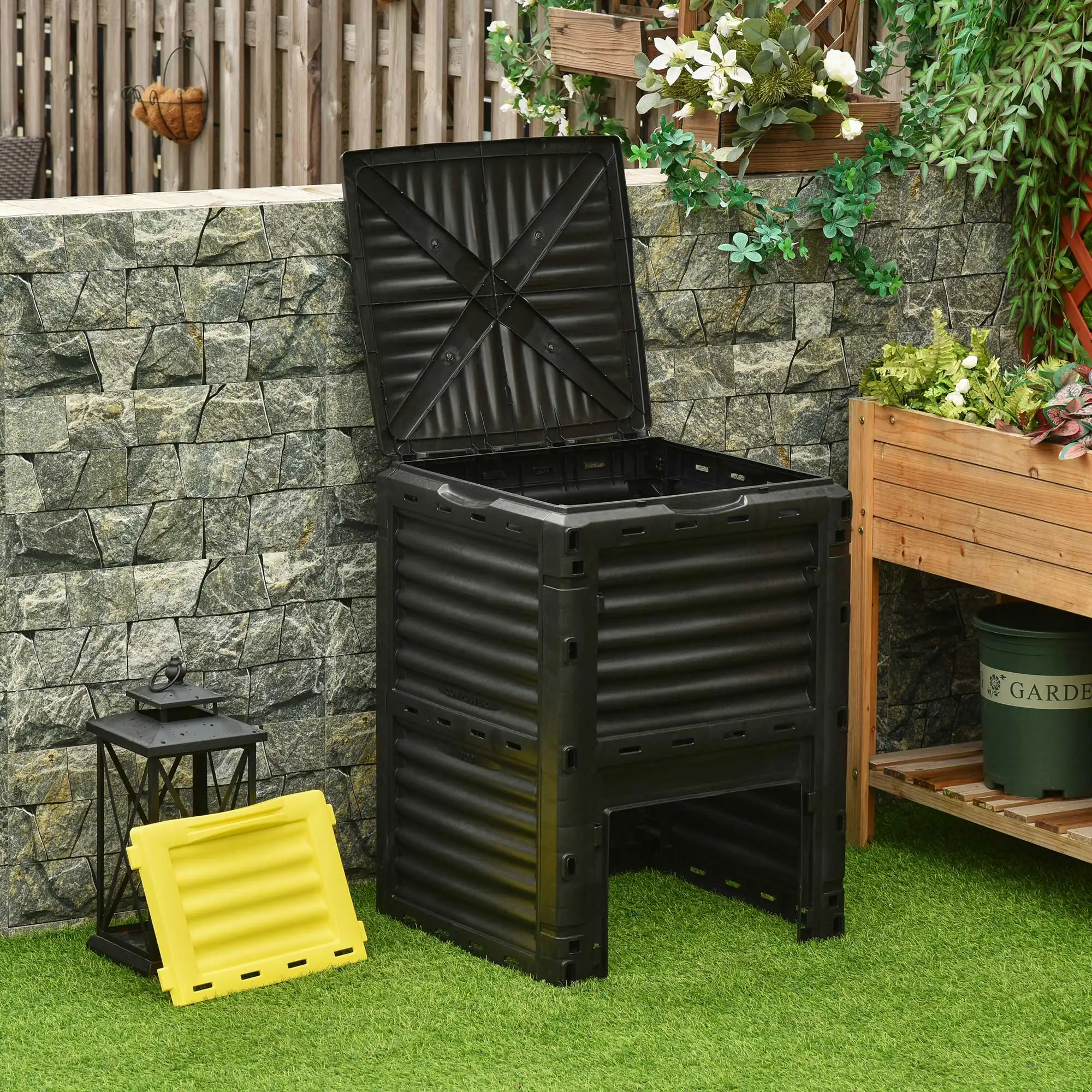Outsunny Garden Compost Bin 80 Gallon Outdoor Large Capacity Composter Fast Create Fertile Soil Aerating Box, Easy Assembly, Yel