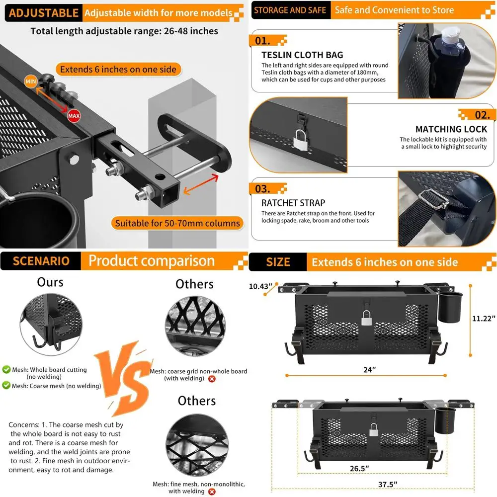 

24x10x10 Heavy-Duty Tractor Toolbox with Basket for Most Tractors and Zero-Turn Mowers