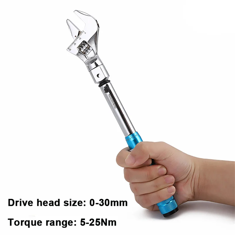 

0-30mm Adjustable Torque Wrench Steel Open End Interchangeable Head Torque Wrench Spanner Hand Tools for Bicycle Car Repair