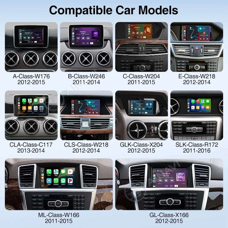 AINAVI Kabelloser CarPlay Android Auto Nachrüstadapter für Mercedes Benz A B C E CLA GLA GLK ML NTG 4.5 AirPlay 2013-2015 NTG 4.7 Navigation Plug-and-Play geeignet für BENZ BECKER-Anschlüsse