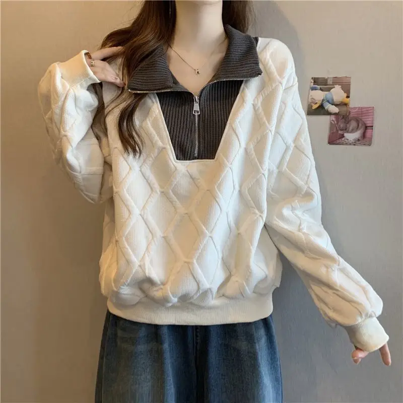 

Autumn and Winter Zippered Three-dimensional Diamond Checkered Sweater with a Lazy Design and a Niche Fashion Jacket