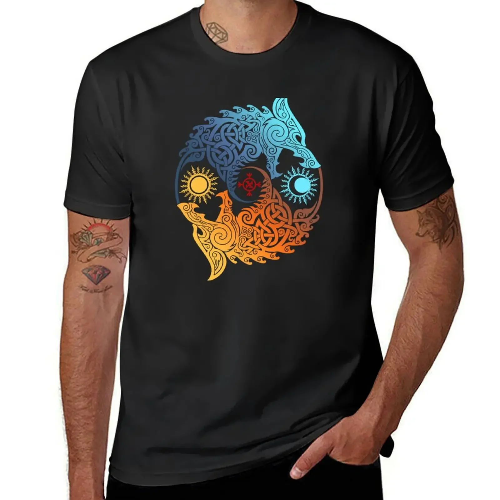 Skoll und Hati T-Shirt Tops wesentliche T-Shirt Kawaii Kleidung Männer Kleidung