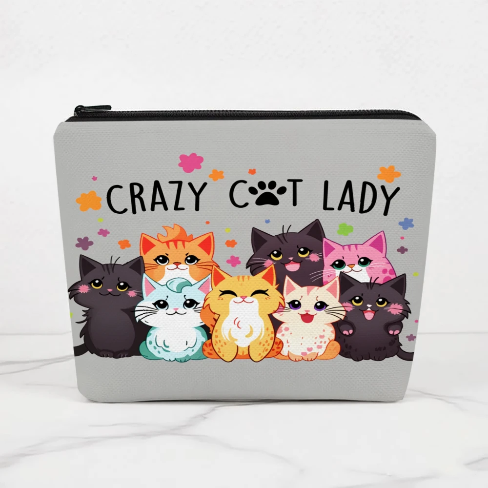 Women Clutches Chic Retro Cute Cat Cosmetic Bag Cute Minimalist Makeup Pouch Toiletry Pouch Beauty Case Zipper Closure Handbag