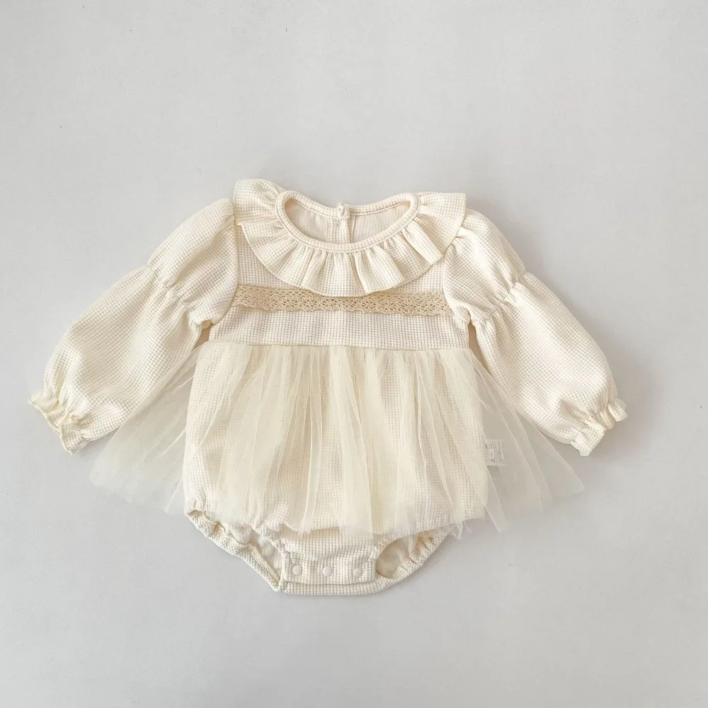2026 Autumn Baby Girl Dress Romper 0-2Years Cute Newborn Princess Puff Sleeve Skirted Bodysuit Outfits Birthday Party Clothes