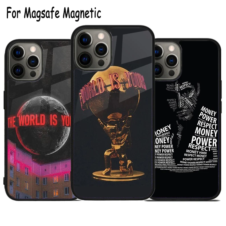 Scarface العالم هو حافظة هاتف لاسلكية لهاتف آيفون 17 Air 15 16 16e 14 13 11 12 Pro Max Plus Magsafe غطاء مغناطيسي