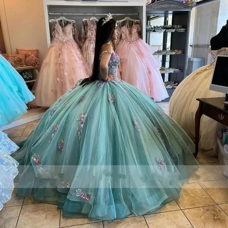 ANGELSBRIDEP vestido De quinceañera con flores en 3D, vestido De princesa con apliques De hombros descubiertos, vestido De cumpleaños De México dulce 16, 15 años