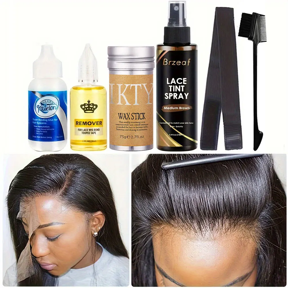 Impermeável Lace Wig Glue para peruca frontal, Cola de cabelo adesiva líquida, Bastão de cera, Lace Tint Spray, Elastic Melt Band, 38ml