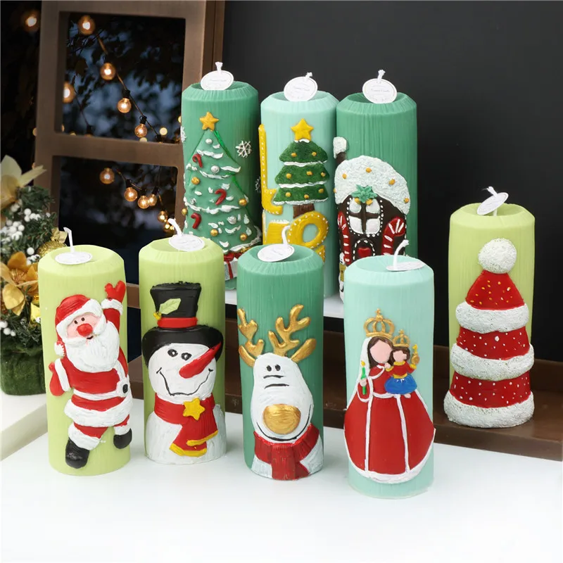 Creative Christmas Style Pillars Silicone Mold Gypsum form DIY Handmade Aromatherapy Candle Ornaments Handicrafts Soap Mold Make