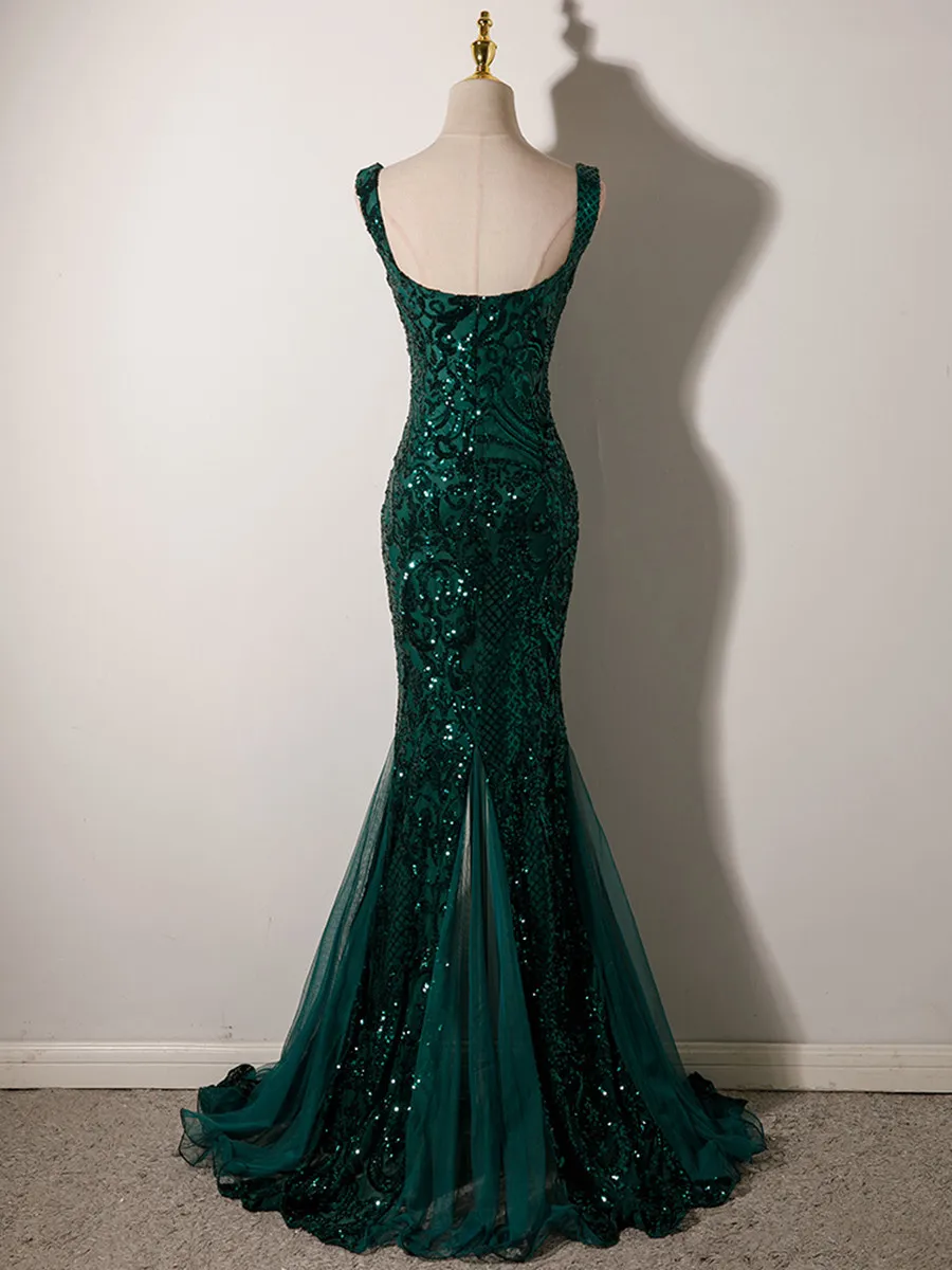 Vestido de noche de sirena verde sin mangas con cuentas y lentejuelas, largo hasta el suelo de lujo, fiesta árabe, cumpleaños