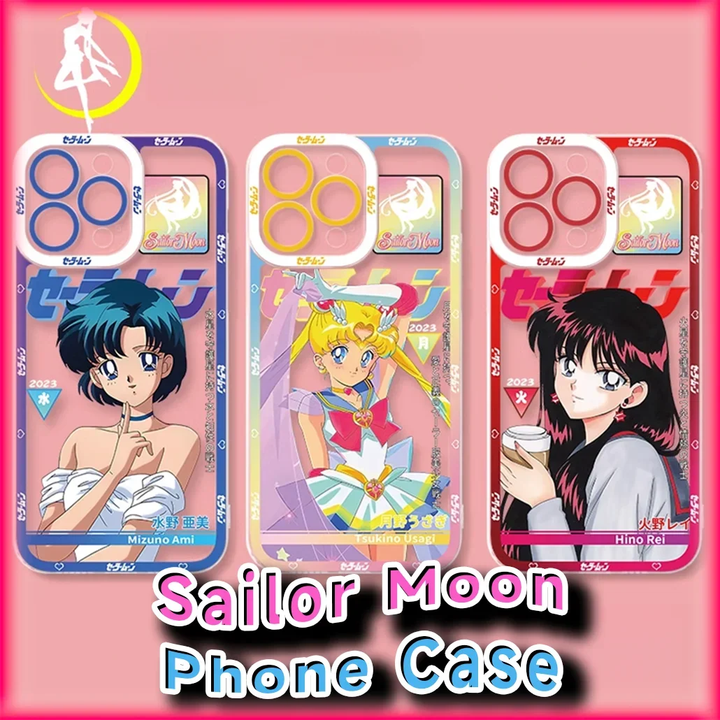 Kawaii Sailor Moon Mars Phone Case for IPhone 16 15 14 13 12 11 XS/XR 7/8 Pro Max Anime Venus Jupiter Mercury Protective Cover