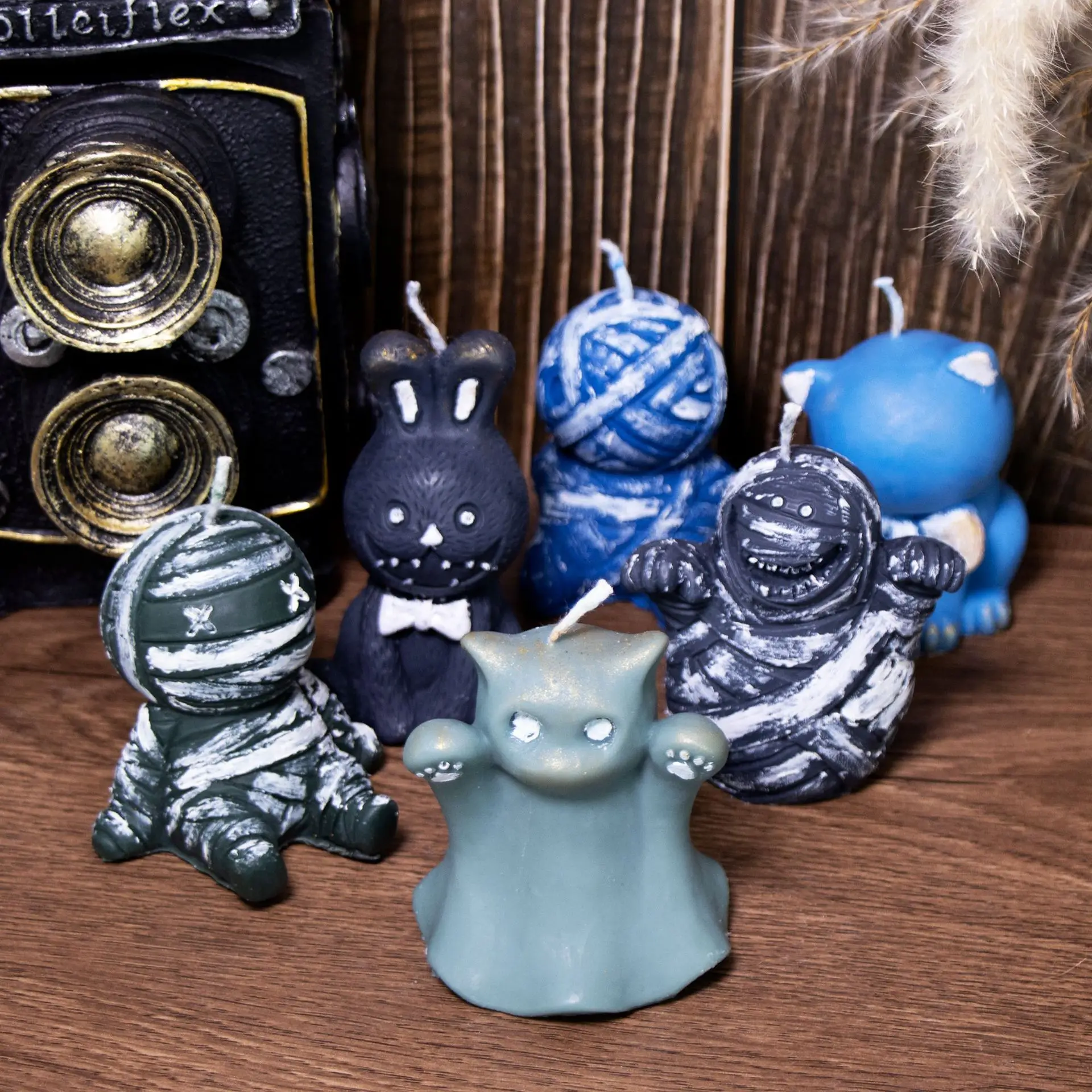 

3d Halloween Wrapped Zombie Doll Silicone Molds Plaster Decoration Cat Ghost Horror Rabbit Candle Molds for Candle Making Kit