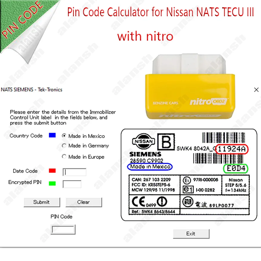 for Nissan NATS TECU III 5 & 6 PIN Code Calculator for Entrance Control Unit and Immobilizer Key Programming + nitro