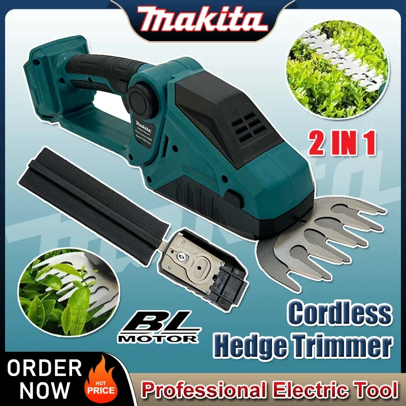 Makita Cordless Hedge Trimmer 2-in-1 Mini Handheld Electric Grass Shears Operated Shrubbery Trimmer for Garden for 18V Battery