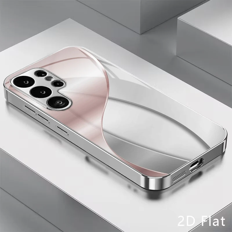 Rose Gold Gray Curved Surface Ornament Pattern Electroplated Glass Phone Case for Samsung Galaxy S26 S25 S24 S23 S22 S21 FE/Plus