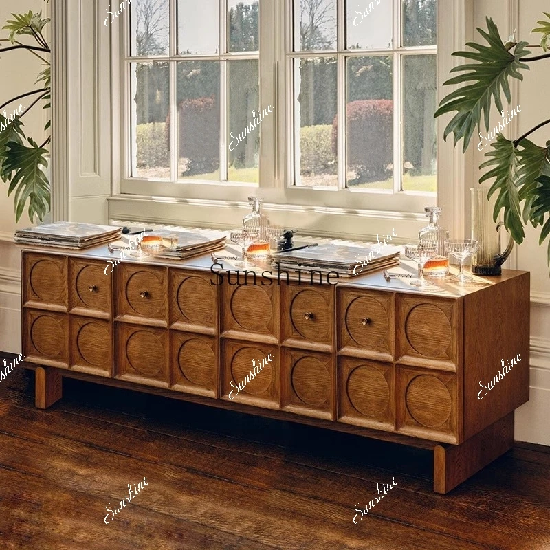 Nordic large and small apartment carved retro silent wind living room TV cabinet  FT