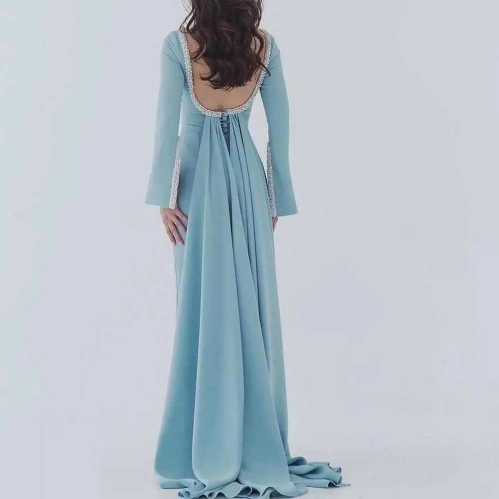 Robe de Rhdos nu personnalisée pour femmes, robe de soirée avec plumes, longueur au sol, manches longues, robe de soirée de mariage, Dubaï, 2024