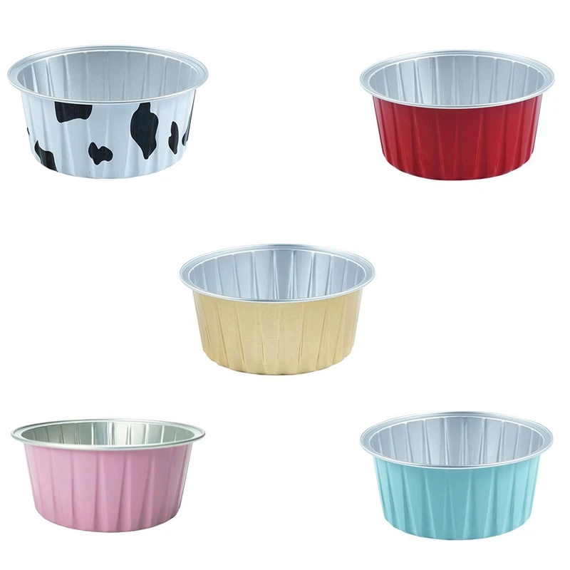 Baking Mold Pudding Cup Air Fryer Special Color Aluminum Foil Box Cake Baking Cup Round Bowl Cake Box