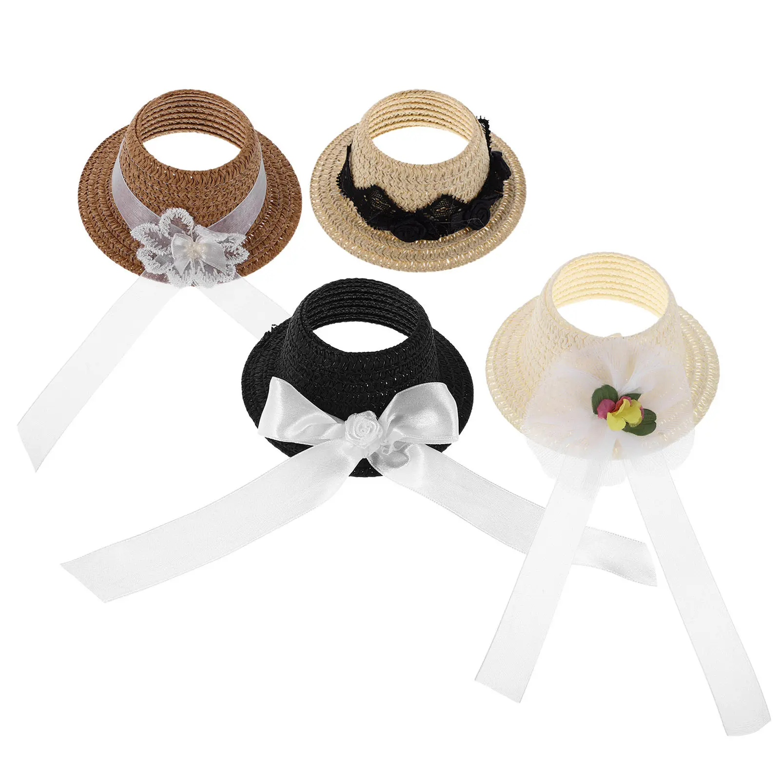 Mini sombreros de 4 piezas con elegante diseño de lazo, accesorios de tela para casa de muñecas, manualidades, decoraciones para fiestas, adornos navideños
