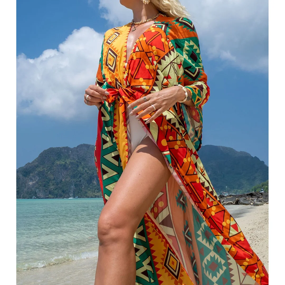 Schlangenmuster-Strandkleid, Strandmode, bedrucktes Maxikleid, Kimono, Boho-Langtunika, Strandkleidung, Damen-Strandüberwurf, Überwürfe, Damen V4426 – Detail 30