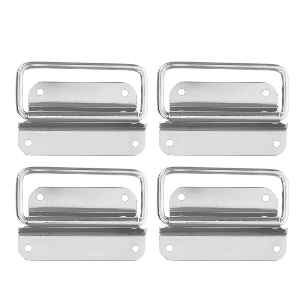 4Pcs Chest Handles Stainless Steel Foldable Pull Ring Handles Heavy Duty Toolbox Case Equipment Boxes Cabinet Replacement