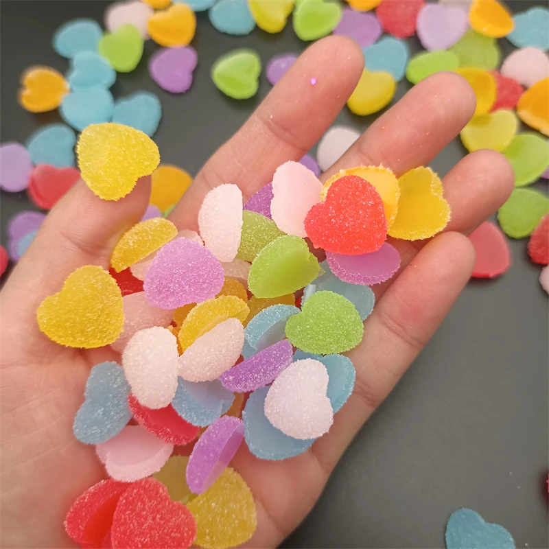 10pcs 3D Gradient Solid Colors Gummy Heart Nail Art Charms Soft Candy Kawaii Resin Love Nail Decorations Accessories DIY Parts