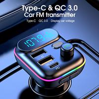 Car PD 18W QC3.0 Fast Charge Bluetooth 5.0 FM Transmitter Dual Player Music Type-C Colorful Ambient MP3 Light Cigarette Lighter
