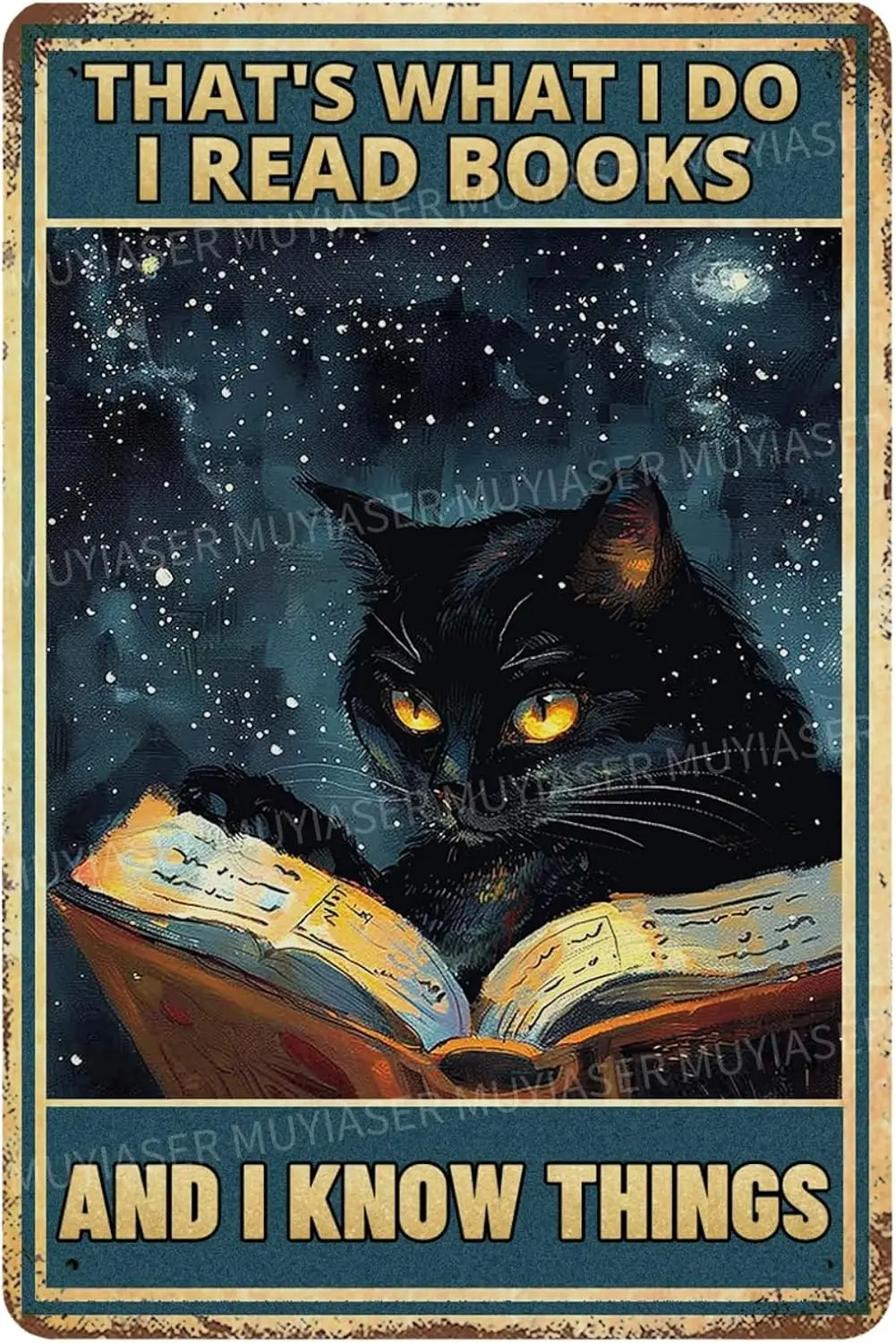Metal Signs Black Cat I Read Books And I Know Things Vintage Signs Retro Aluminum Tin Sign for Toilet Washroom Garden Home Bar C