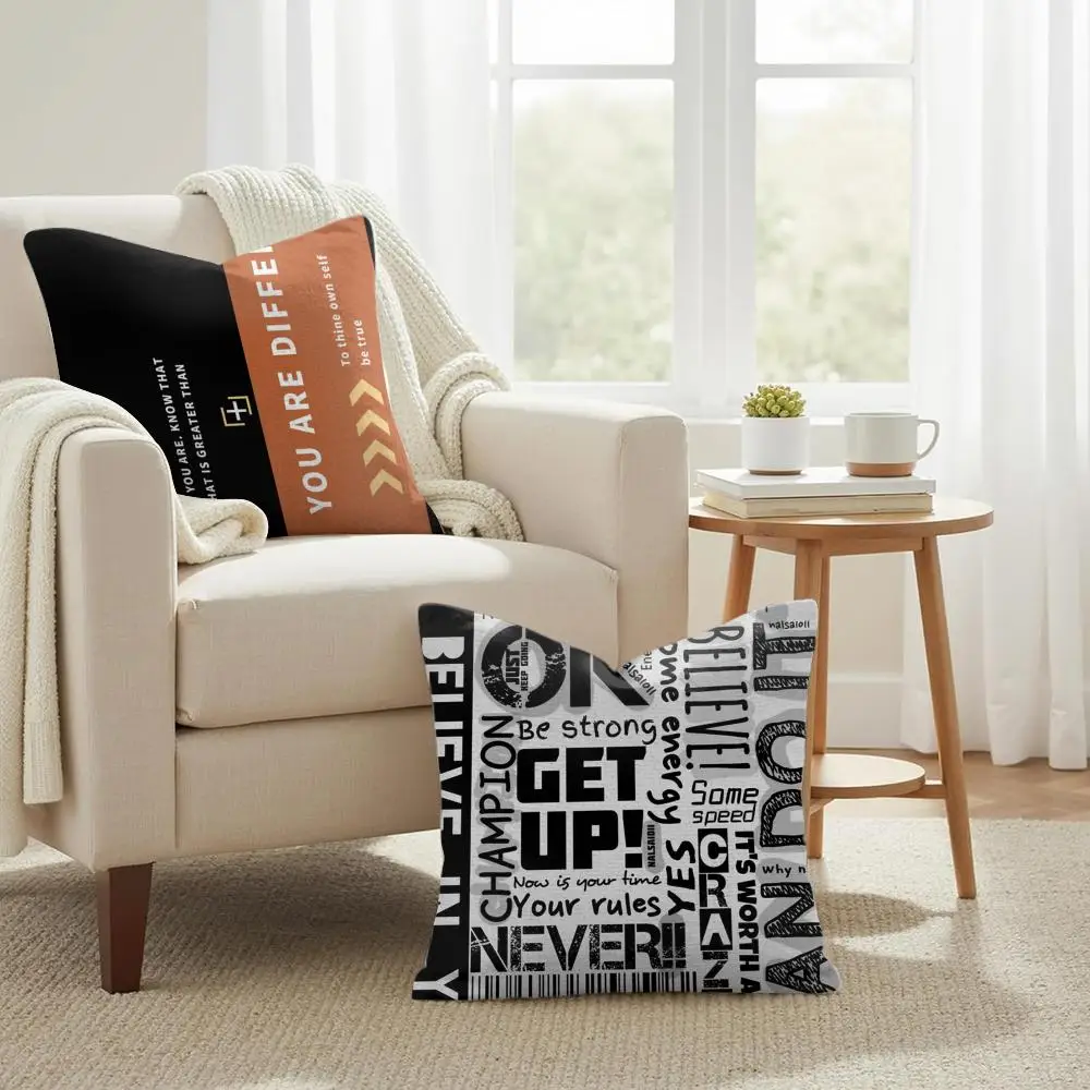Be Happy and Good Luck Cushion Cover Double-Sided Printed Organic Linen Pillow Cover, Decorative for Sofa Home