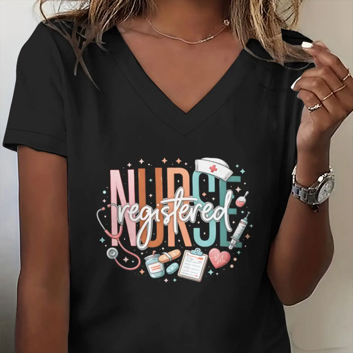 Registered Nurse T Shirt RN Week Funny Nursing Vintage Comfortable Clothes International Nurses' Day T-shirt V-neck Casual Tops