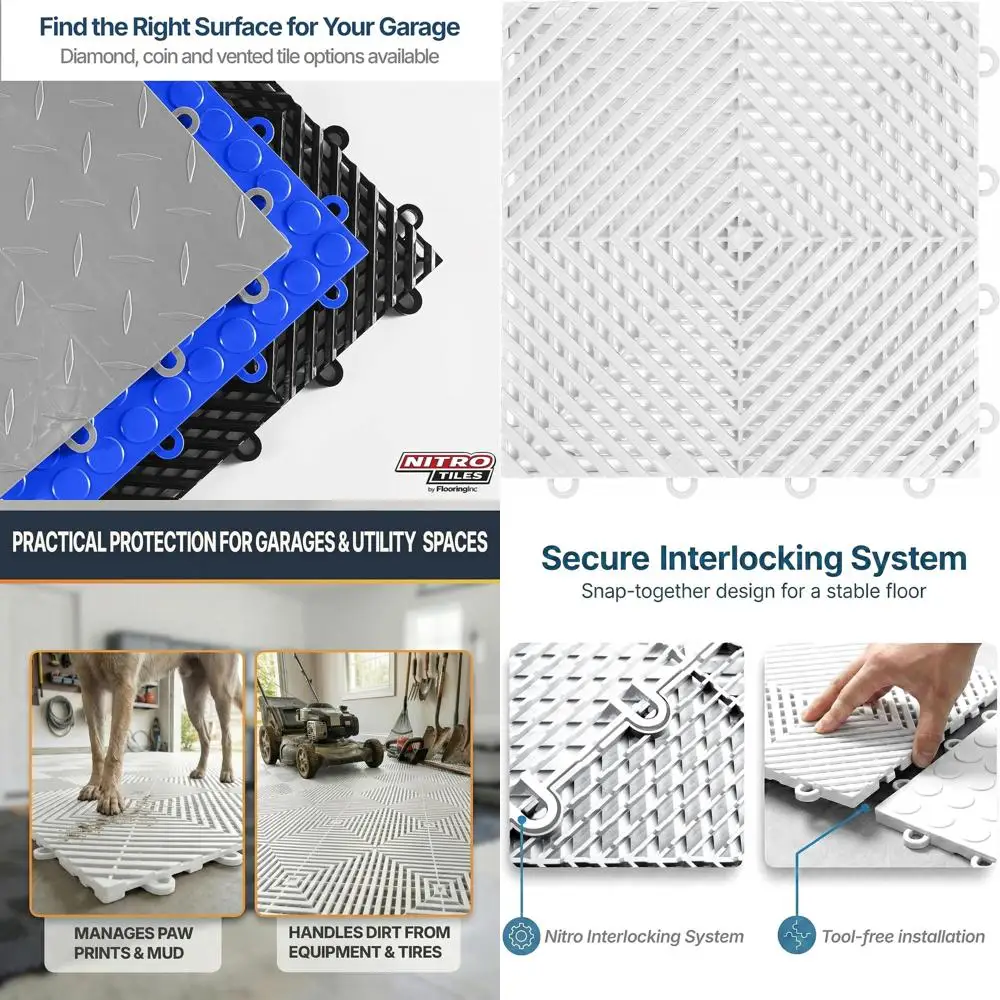 

12 x 12 Interlocking Garage Floor Tiles - Vented Design for Drainage, Suitable for Garages, Basements, and Wet Areas, Heavy-Duty