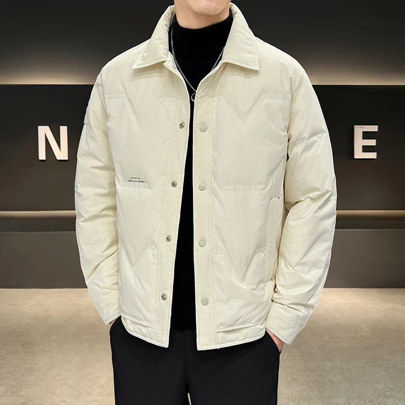 

Winter Hot Sale Men Hiking Down Jacket Solid Color Turn-down Collar Parkas Coats Casual Windproof Warm Male Clothes High Quality