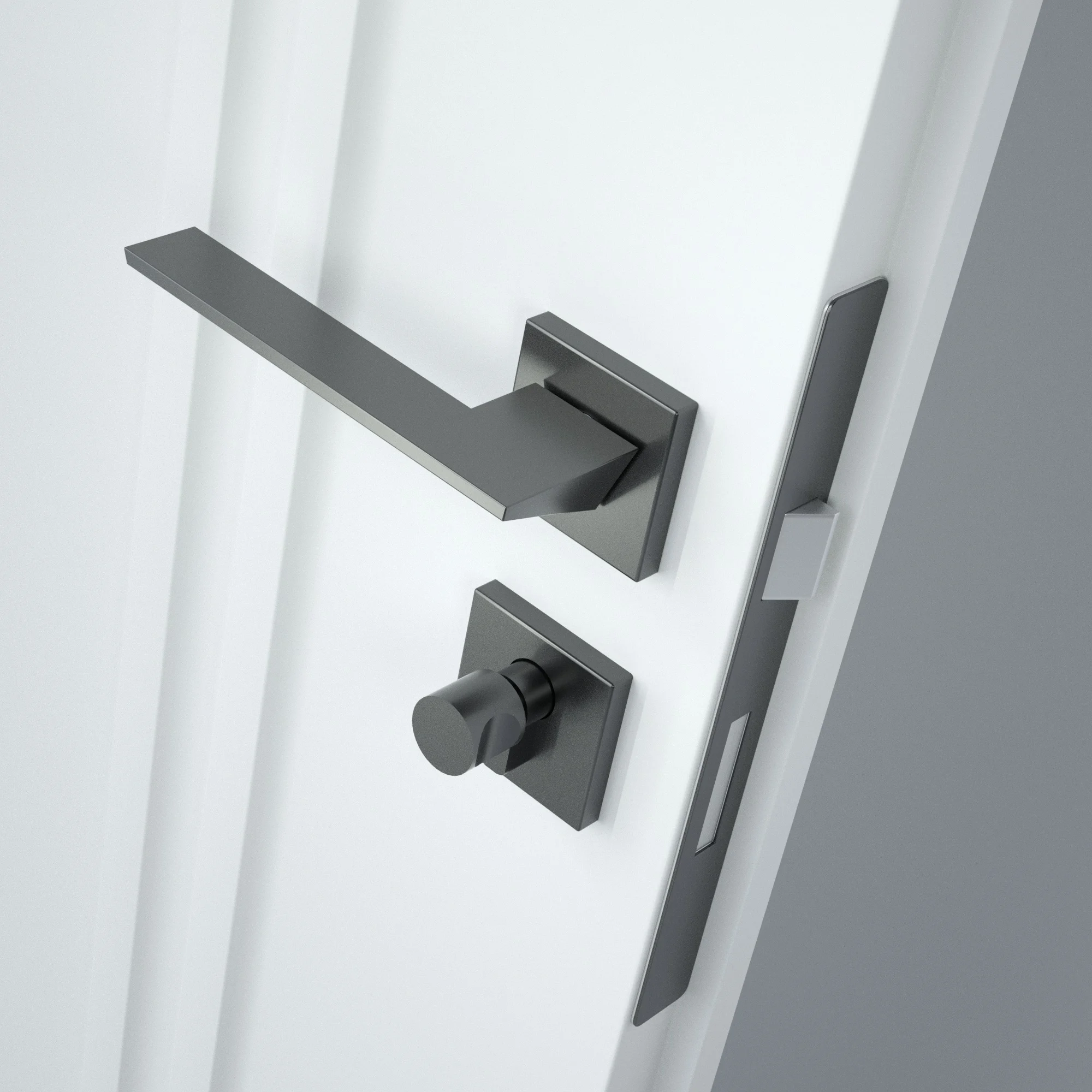 Imagem -02 - Verqni Maniglie & Accessori Srab223 Moderno Preto Fosco Mudo de Alumínio Alavanca da Porta Lidar com Bloqueio Conjunto Fechadura Silenciosa Interior Porta Principal