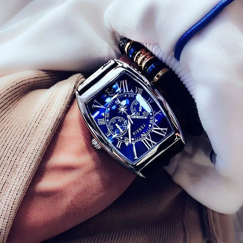 Amber Barrel-Shaped Watch Men's Fashion Calendar Casual Waterproof Watch Male Student Korean Style Simple Men's Quartz Watch image 4