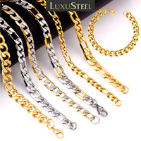 LUXUSTEEL Colorful Punk Men's Bracelet Width 2-10mm Golden Stainless Steel Cuban Chain Bracelet Charm Jewelry Gift for Females
