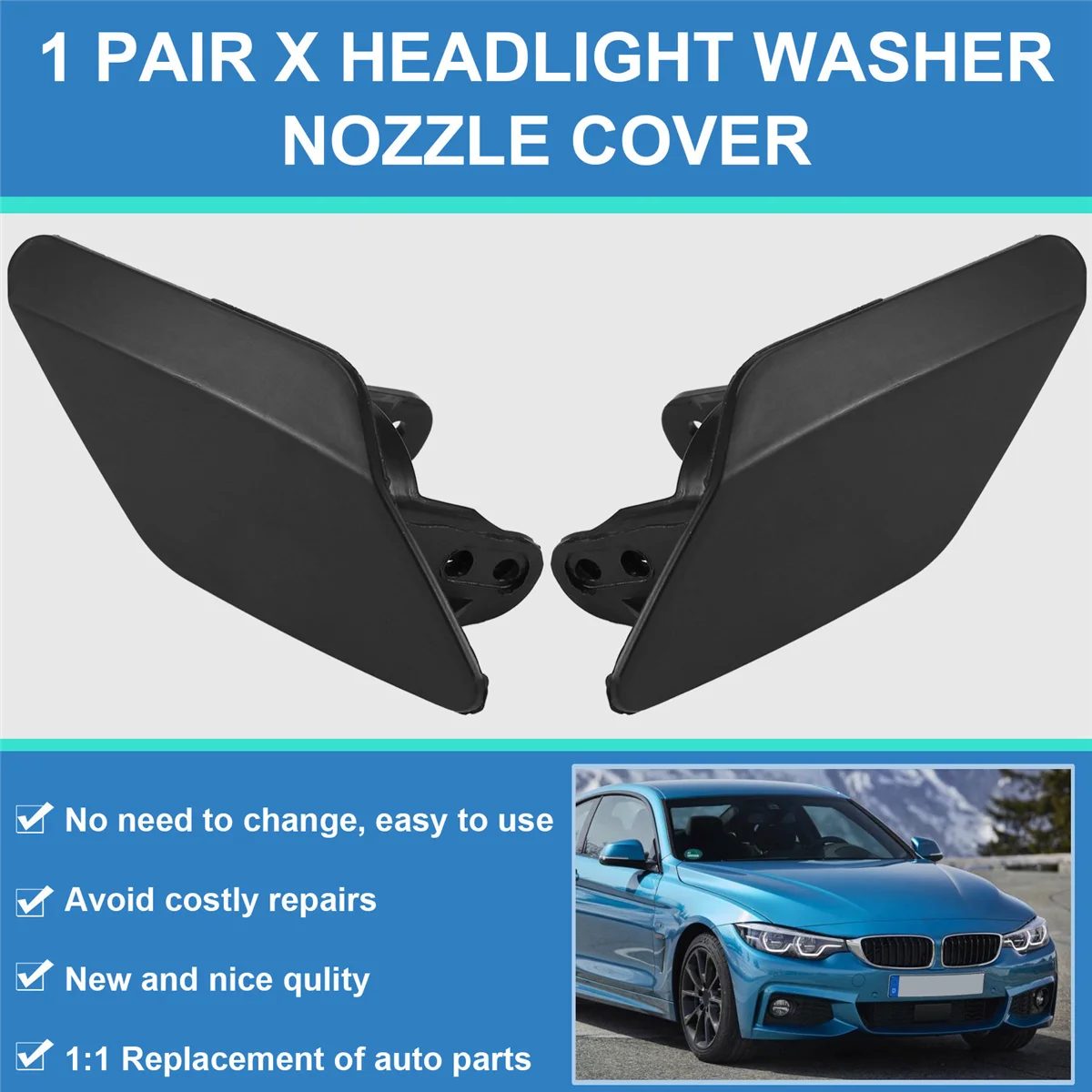 # قطع غيار وإكسسوارات السيارات 52P، غطاء فوهة غسالة المصباح الأمامي لسيارات BMW 4 Series F32 F33 F36، أسود