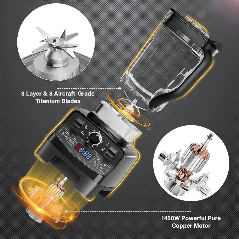 Enfmay Smoothie Blender Maker 1450W High Performance Blender for Kitchen with 4 Preset Programs 8 Speeds Control 33000RPM