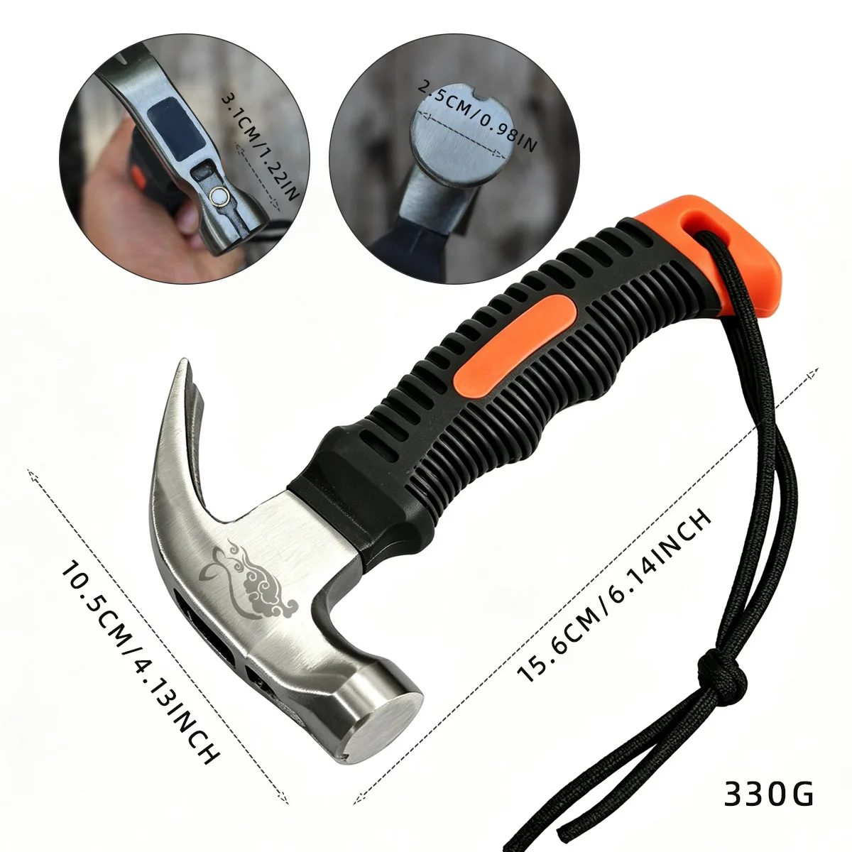 Claw hammer, magnetic nail groove, rubber-coated non-slip handle, woodworking nail-pulling hammer, household