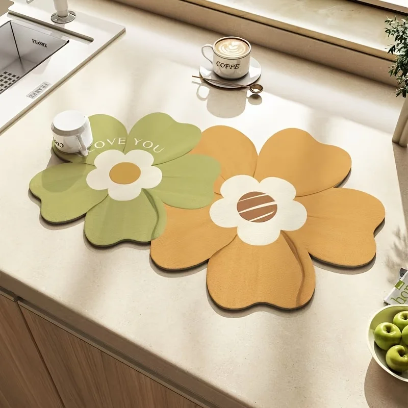 

Beautiful Floral Table Mat Creative Drainage Pad Kitchen Countertop Coaster Heat-Resistant Mat Waterproof & Non-Slip Home Decor