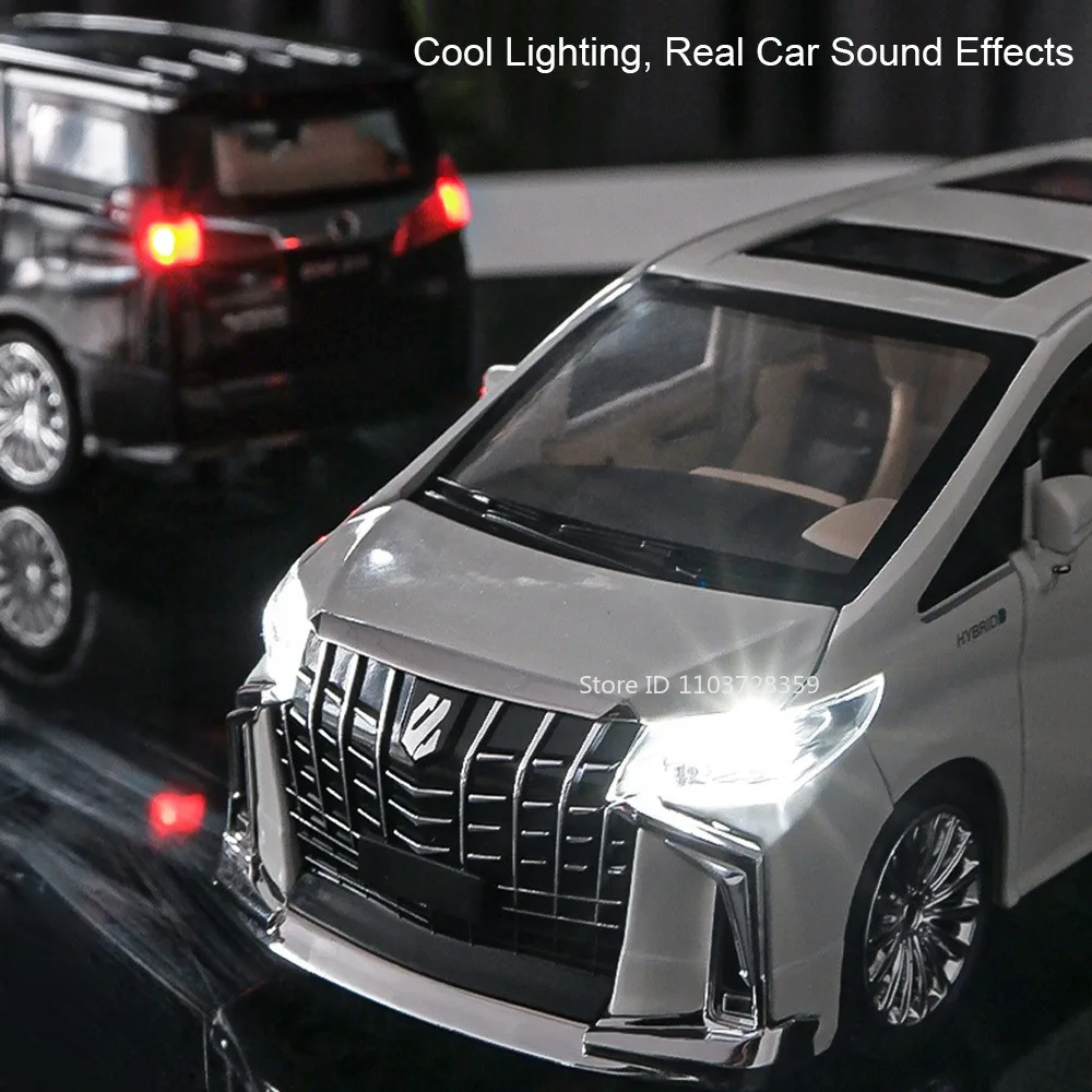 1:24 alphard vellfire modelo de carro brinquedos liga diecast miniatura mpv som luz portas abertas puxar para trás veículos de brinquedo para meninos presentes
