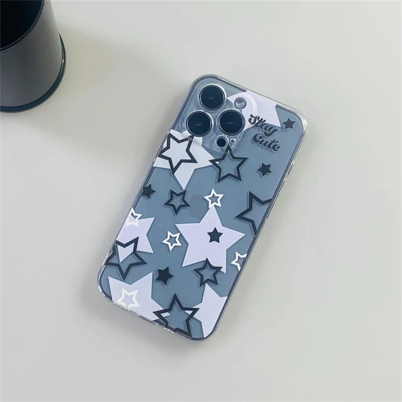 Korean Cute Y2k Star Phone Case For iPhone 15 14 13 12 11 Mini Pro Max X XR XSMax 6S 6 7 8 Plus SE20 Transparent Cover