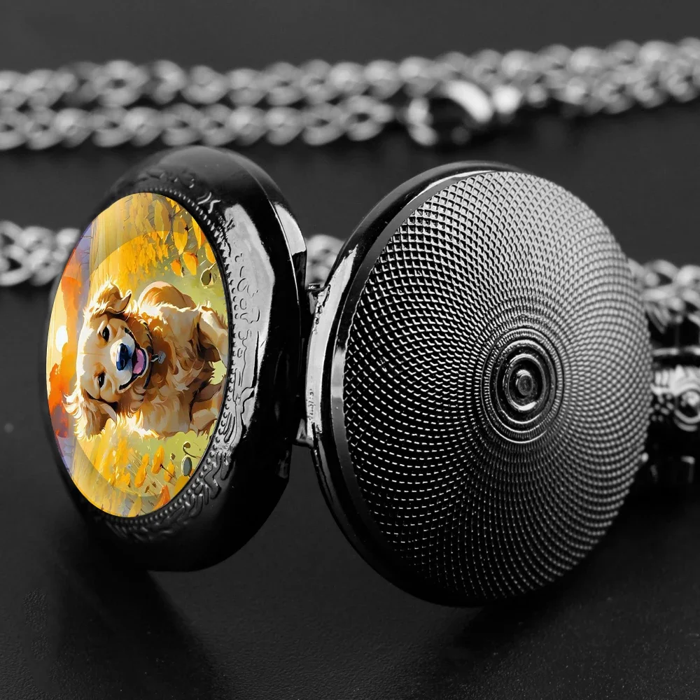 Orologio da tasca al quarzo con cupola in vetro ispirato al cane dipinto con robusta catena con quadrante con numeri arabi per uomini e donne, regali squisiti