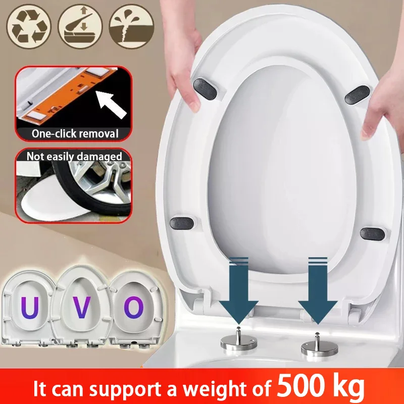 

[Installs In 1 Second]Thickened Shatterproof Toilet Seat Compatible With All Brands U/V/O Shaped Toilet Seats