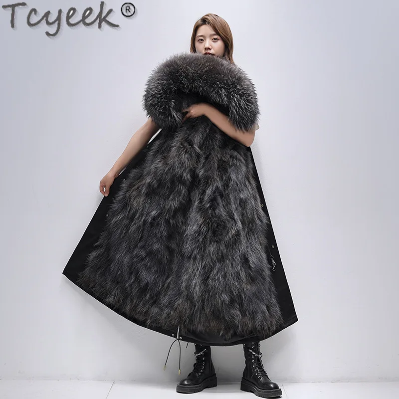 

Tcyeek Winter Parka Female 2023 Detachable Fox Fur Liner Coat Women Clothing Hooded Elegant Fur Jacket Warm Raccoon Fur Collar