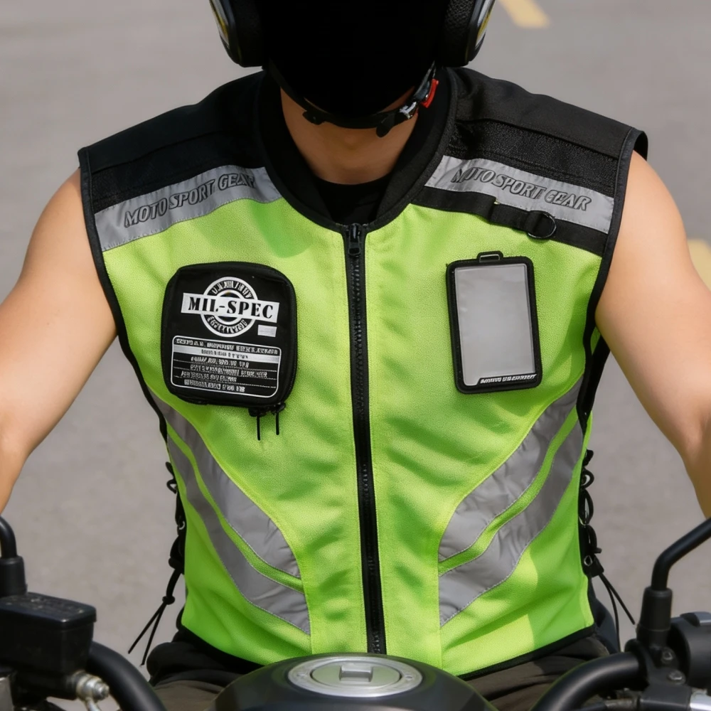 

Fluorescent Green Reflective Motorcycle Vest: High Visibility Racing & Cycling Safety Vest